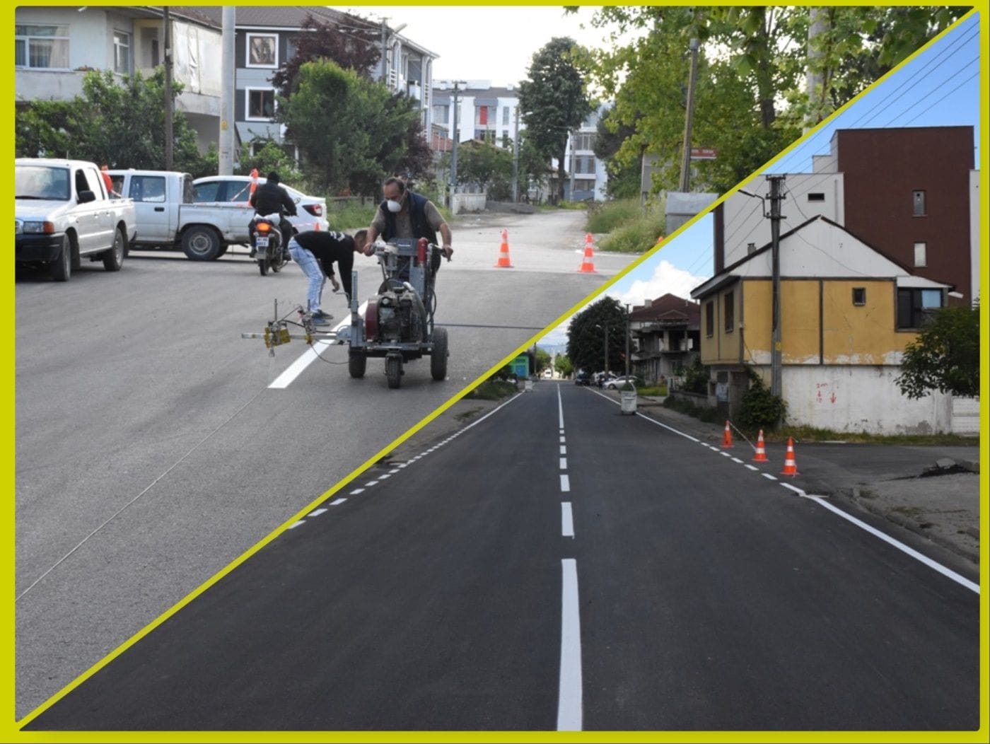 ASFALTLANAN CADDE VE SOKAKLARA YOL ÇİZGİLERİ ÇİZİLİYOR